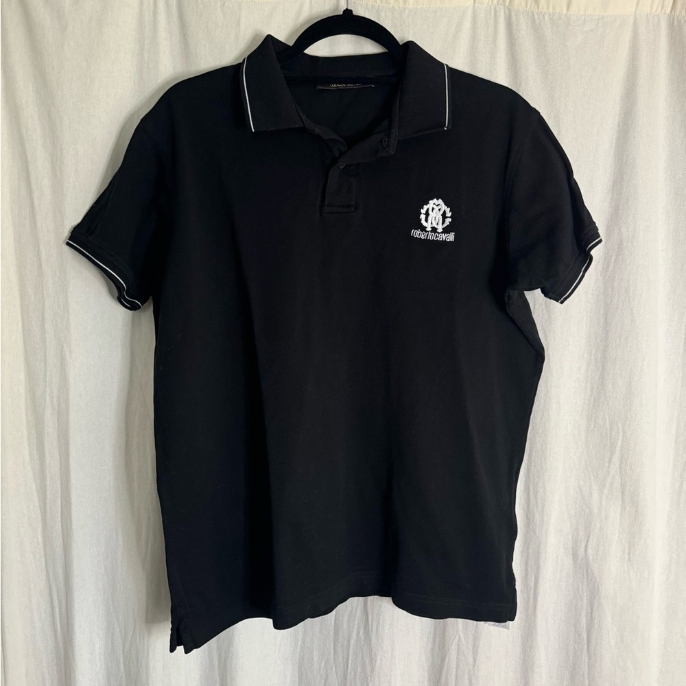 Roberto Cavalli Black Polo Shirt with White Details